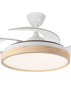 Ventilador de techo con luz Tíber - ALG - Blanco con aspas retráctiles y aro decorativo de madera 2