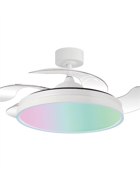 Ventilador de techo con luz RGB Tíber - ALG - Blanco con aspas retráctiles, control por app y mando a distancia