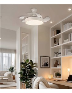 Ventilador de techo con luz Tíber Mini - ALG - Ventilador blanco con aspas retráctiles y luz regulable