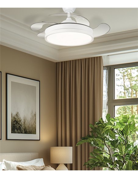 Ventilador de techo con luz Tíber Mini - ALG - Ventilador blanco con aspas retráctiles y luz regulable
