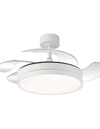 Ventilador de techo con luz Tíber Mini - ALG - Ventilador blanco con aspas retráctiles y luz regulable