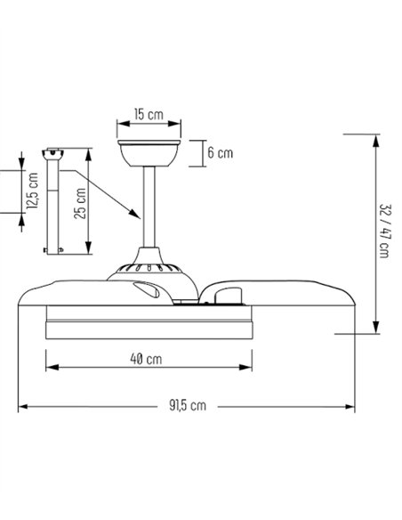Ventilador de techo con luz Tíber Mini - ALG - Ventilador blanco con aspas retráctiles y luz regulable
