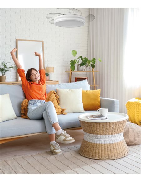 Ventilador de techo con luz Júcar - ALG - Blanco con control Bluetooth, aspas abatibles y luz regulable