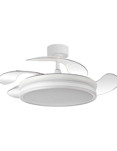 Ventilador de techo con luz Júcar - ALG - Blanco con control Bluetooth, aspas abatibles y luz regulable