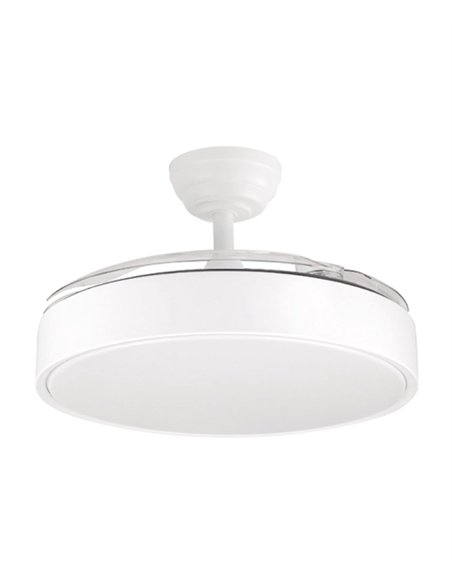 Ventilador de techo con luz Esla - ALG - Aspas retráctiles en blanco con mando a distancia y motor ultrasilencioso