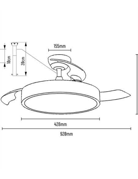 Ventilador de techo con luz Esla - ALG - Aspas retráctiles en blanco con mando a distancia y motor ultrasilencioso