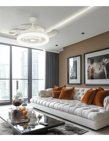 Ventilador de techo con luz Odiel - ALG - Diseño decorativo en blanco con aspas retráctiles y luz regulable