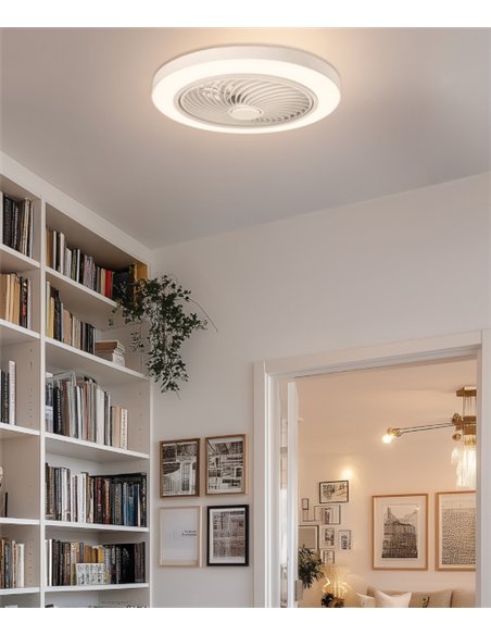 Ventilador de techo sin aspas con luz Ara - ALG - Blanco tipo plafón con luz regulable y motor ultrasilencioso