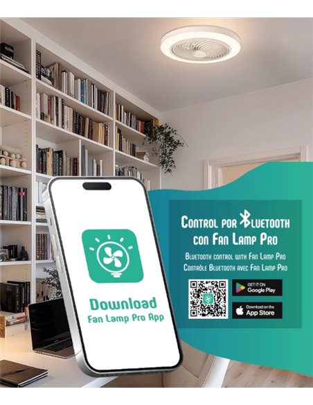 Ventilador de techo sin aspas con luz Ara - ALG - Blanco tipo plafón con luz regulable y motor ultrasilencioso