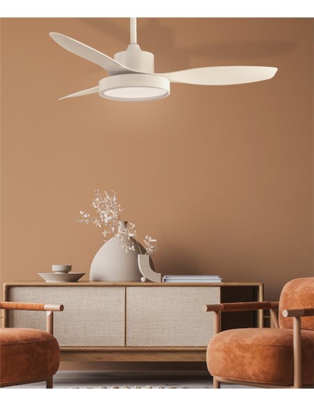 Ventilador de techo con luz Nilo - ALG - Blanco con 3 palas fijas, motor ultrasilencioso y mando a distancia