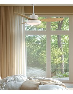 Ventilador de techo con luz Nilo - ALG - Palas fijas efecto madera con acabado blanco y función verano/invierno