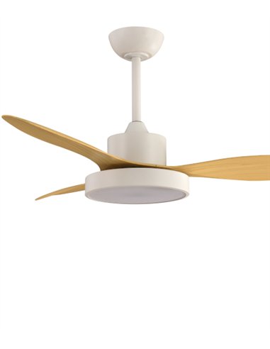 Ventilador de techo con luz Nilo - ALG - Palas fijas efecto madera con acabado blanco y función verano/invierno
