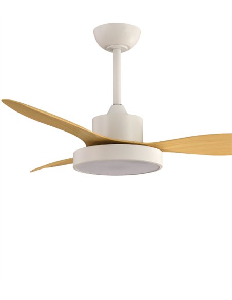 Ventilador de techo con luz Nilo - ALG - Palas fijas efecto madera con acabado blanco y función verano/invierno