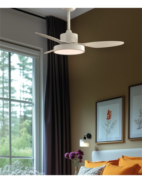 Ventilador de techo con luz Nilo Mini - ALG - Ventilador blanco con 3 palas fijas y motor ultrasilencioso