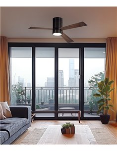 Ventilador de techo con luz LED Navia - ALG - Aspas reversibles negro/madera
