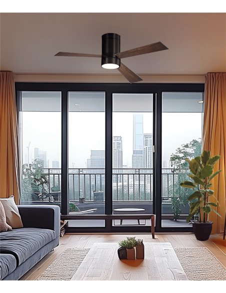 Ventilador de techo con luz LED Navia - ALG - Aspas reversibles negro/madera