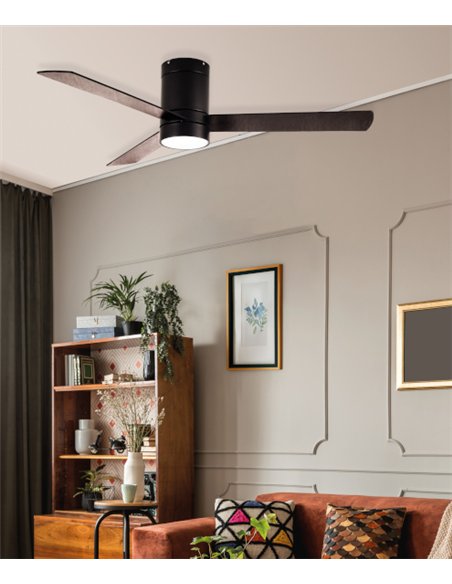 Ventilador de techo con luz LED Navia - ALG - Aspas reversibles negro/madera