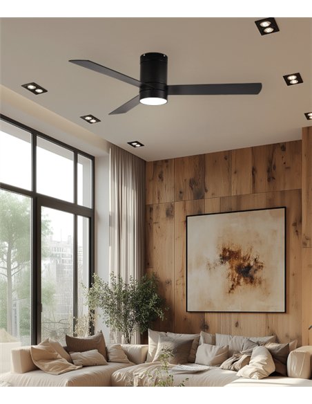 Ventilador de techo con luz LED Navia - ALG - Aspas reversibles negro/madera