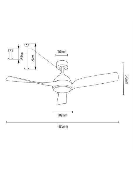 Ventilador de techo con luz Oria - ALG - Motor DC ultrasilencioso, 3 aspas y mando a distancia