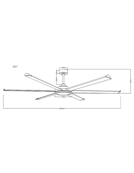 Ventilador de techo sin luz Niágara - ALG - Ventilador industrial negro para grandes superficies con 6 aspas