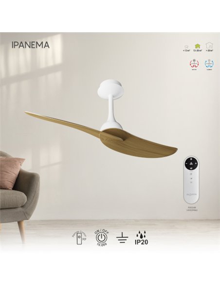 Ventilador sin luz Ipanema - Mantra - 2 aspas efecto madera, 6 velocidades y mando a distancia