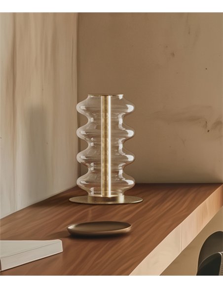 Lámpara de mesa Vitree - Aromas - Cristal transparente ondulado con tira LED táctil