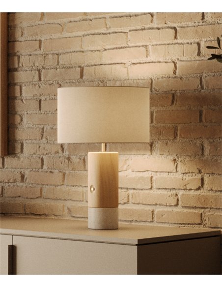 Lámpara de mesa Sano - Aromas - Base de madera y piedra con regulador integrado