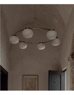 Lámpara colgante Irzo - Aromas - Diseño ovalado con globos de cristal y detalles en cuero
