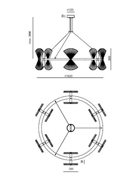 Lámpara colgante Hita - Aromas - Estructura circular con pantallas de papel plegado