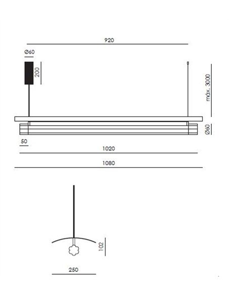 Lámpara colgante Tasta - Aromas - Estructura horizontal en metal y mármol con LED regulable