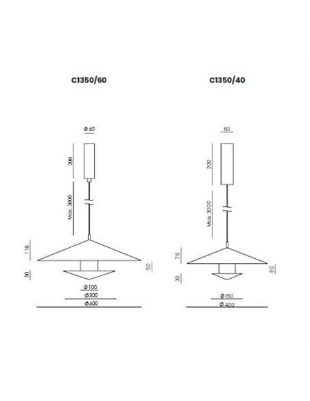 Lámpara colgante Gehit - Aromas - Pantalla cónica con cristal estriado disponible en 2 tamaños