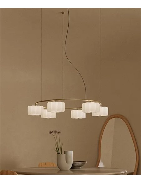 Lámpara de suspensión Flow - Aromas - Diseño circular con 6 luces y cristal opal