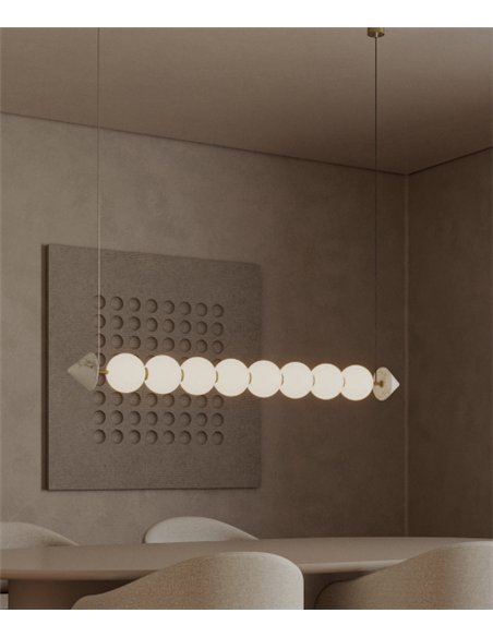 Lámpara colgante Soko - Aromas - Diseño lineal con 8 globos de cristal opal