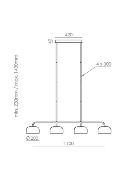 Lámpara colgante Ipon - Aromas - Diseño lineal con 4 pantallas y altura regulable