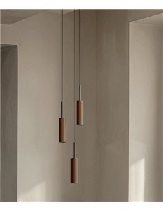 Lámpara colgante Tura - Aromas - Formato tubular con detalle en cuero y luz regulable