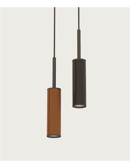 Lámpara colgante Tura - Aromas - Formato tubular con detalle en cuero y luz regulable