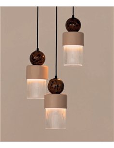 Lámpara colgante Glamm - Aromas - Esfera de mármol con cristal estriado y detalle cerámico