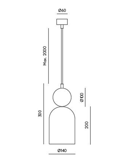 Lámpara colgante Bell - Aromas - Pantalla cerámica redondeada con esfera de mármol