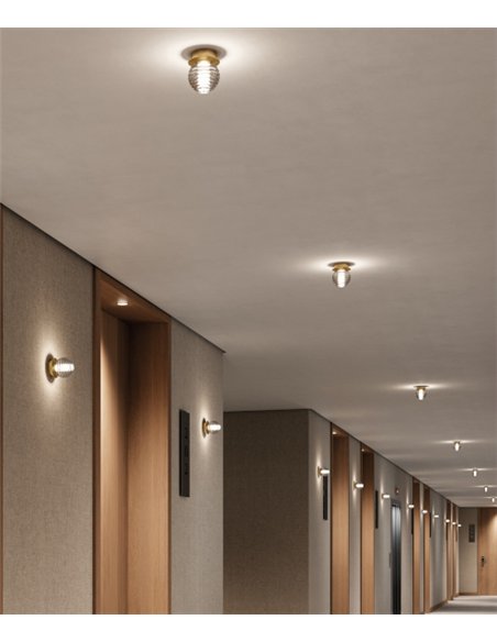 Plafón de techo Doul - Aromas - Globo de cristal rayado con luz LED regulable