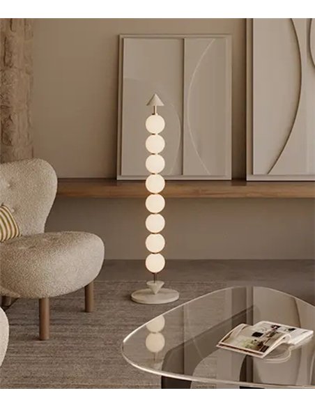 Lámpara de pie Soko - Aromas - Columna de 8 globos de cristal opal con base de mármol