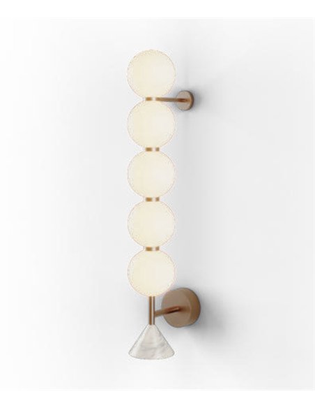 Aplique de pared Soko - Aromas - Diseño vertical con 5 globos de cristal opal, detalle de mármol
