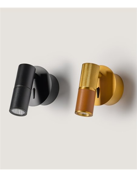Aplique de pared Tura - Aromas - Foco orientable revestido en cuero con interruptor integrado