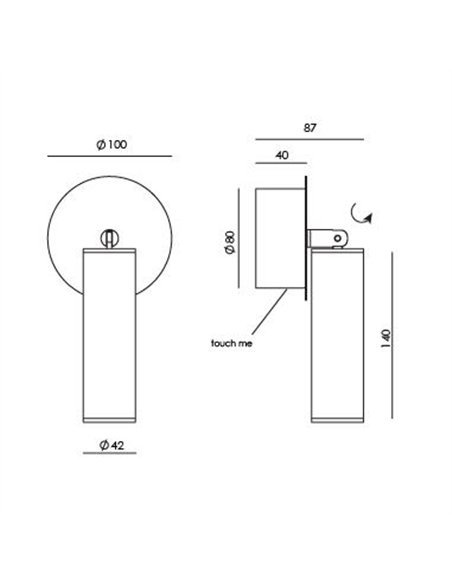 Aplique de pared Tura - Aromas - Foco de lectura orientable con control táctil