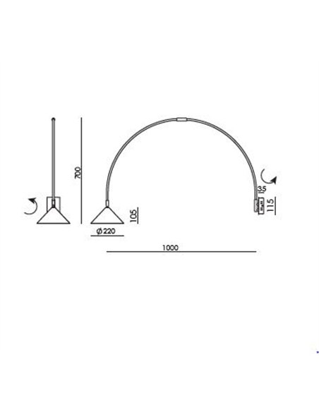 Aplique de pared Hinoo - Aromas - Brazo arqueado con pantalla cónica orientable