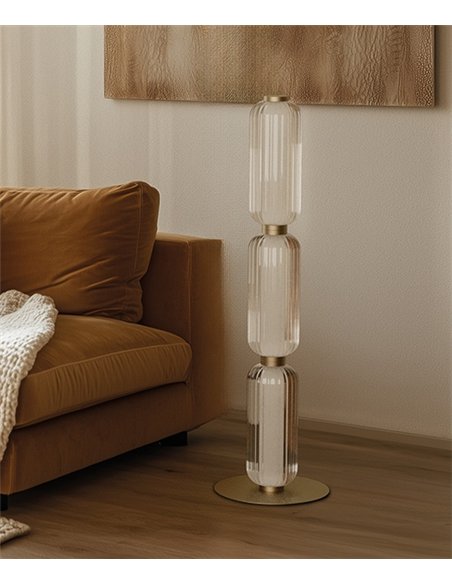 Lámpara de pie Elma - Aromas - Columna de 3 módulos de cristal estriado con LED regulable