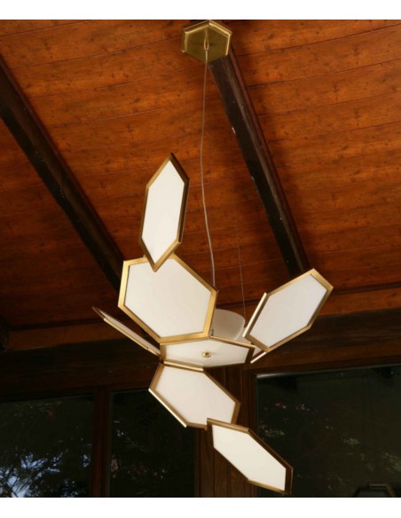 Lámpara colgante de latón con hexágonos y cristal – Ramie – MYO