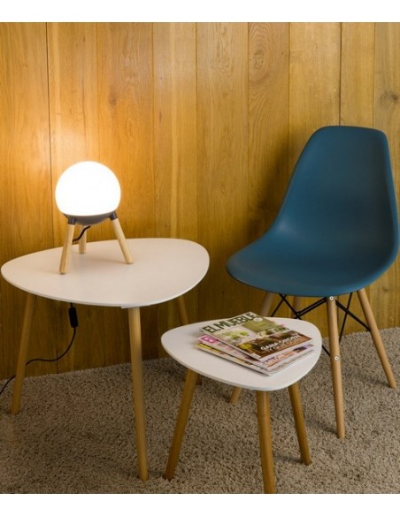 Lámpara de mesa moderna en 2 colores con trípode de madera - Mine - Faro