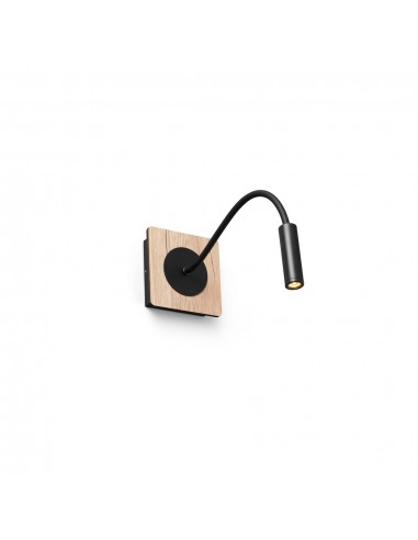 Aplique de pared con flexo LED 3000K negro+madera con interruptor - Mood - Faro