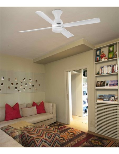 Ventilador de techo con luz y cuatro palas blanco con motor DC Fraser - Faro