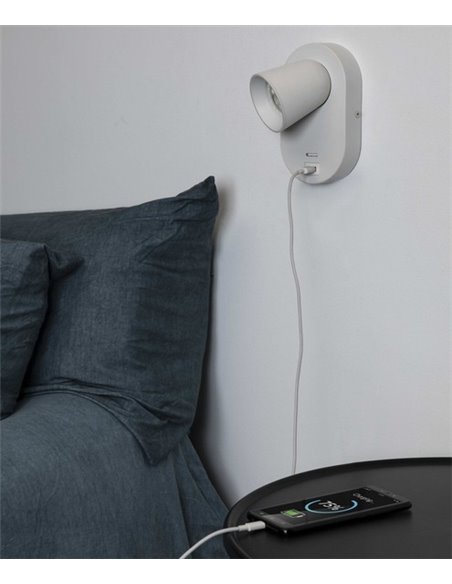 Aplique de pared Corb – Faro – Carga USB, Blanco/Negro